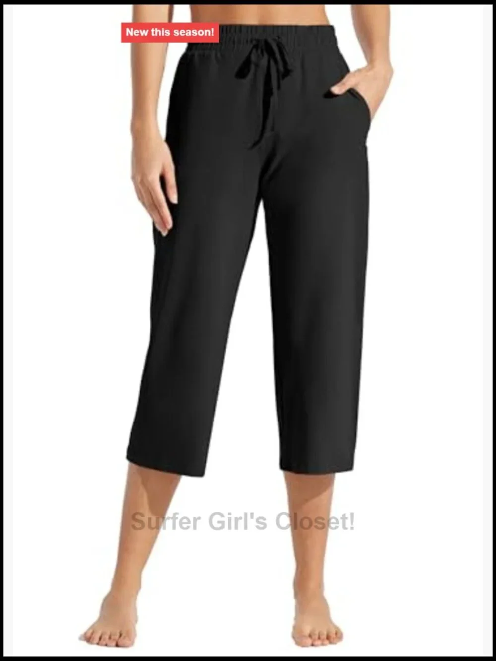 Cotton Spandex Wide Leg Capri Sweatpants with Pockets